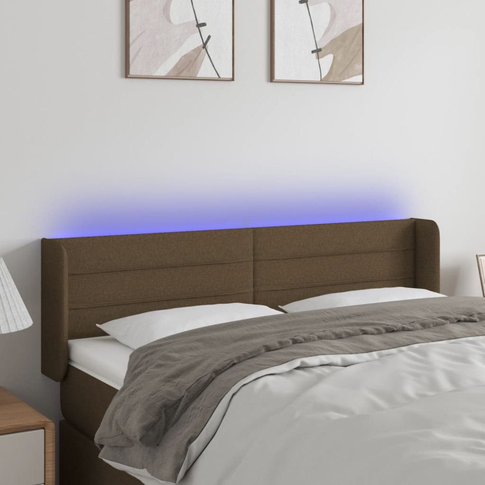 vidaXL Sänggavel LED mörkbrun 147x16x78/88 cm tyg