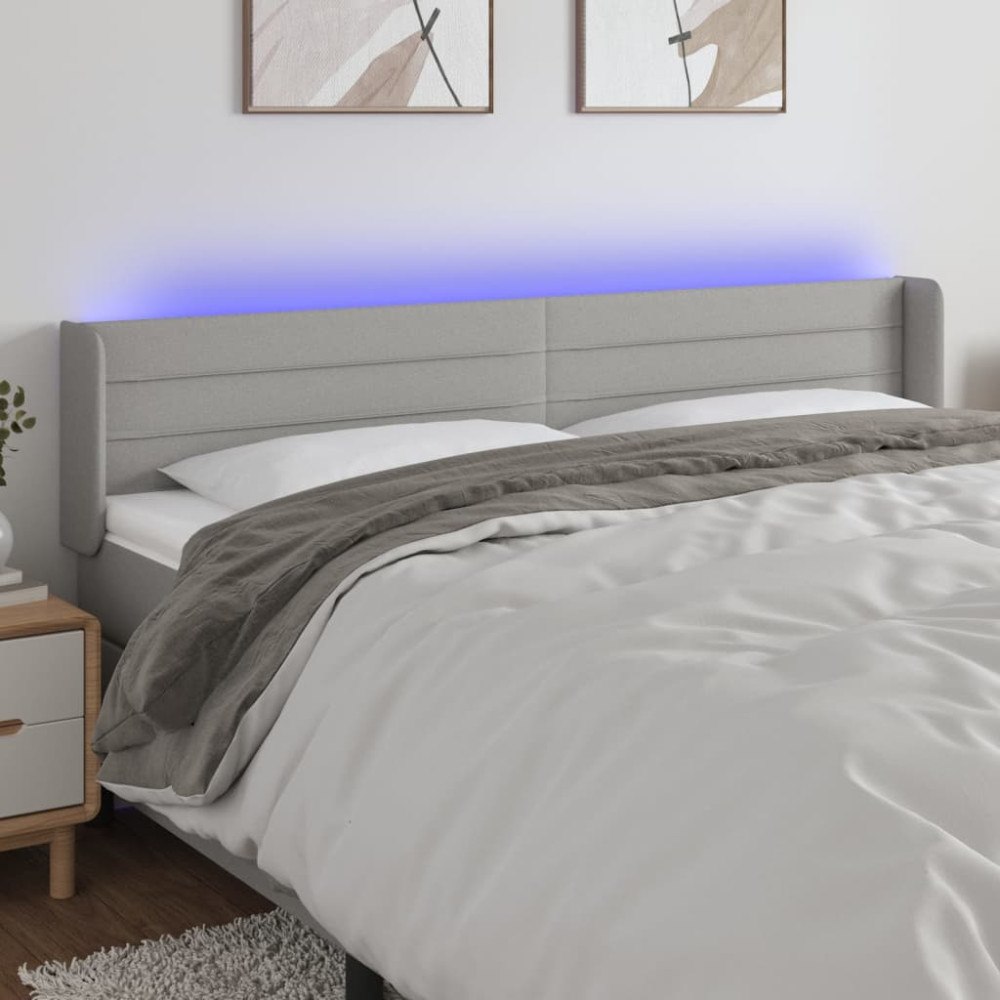 vidaXL Sänggavel LED ljusgrå 163x16x78/88 cm tyg