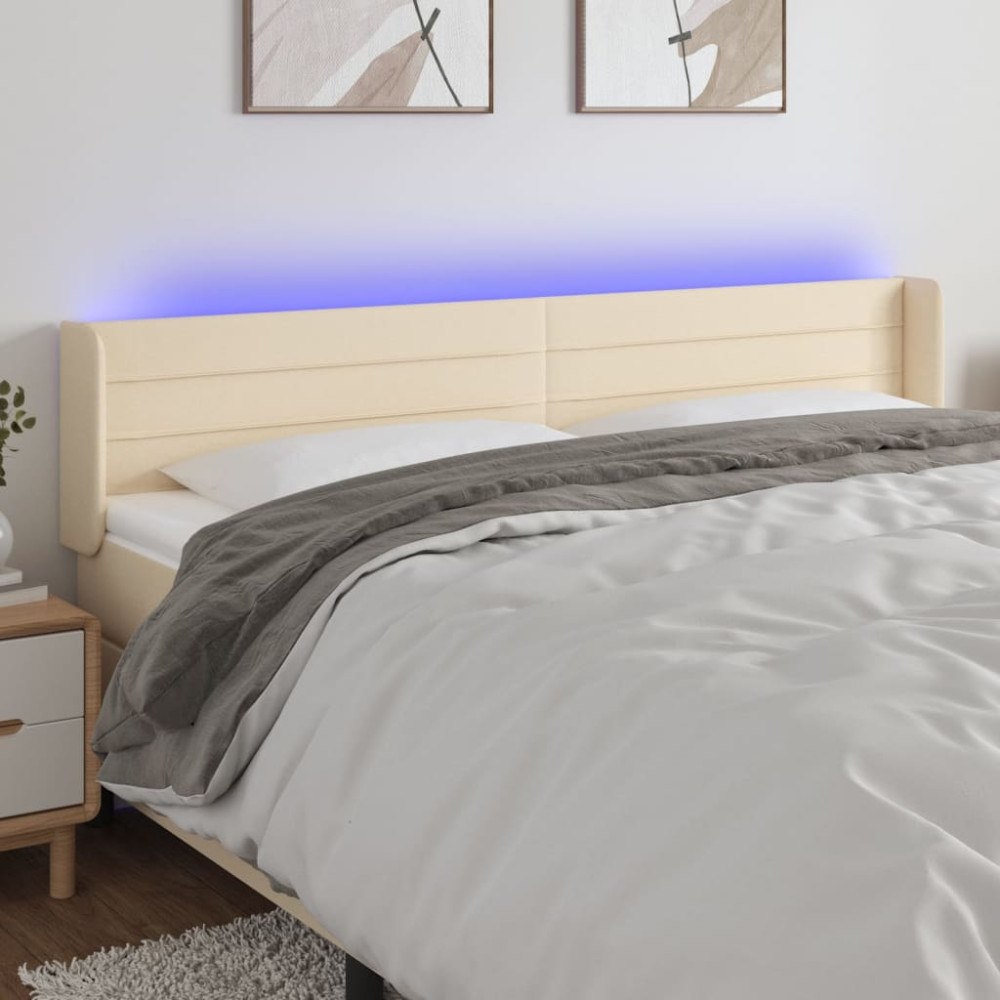 vidaXL Sänggavel LED gräddvit 183x16x78/88 cm tyg