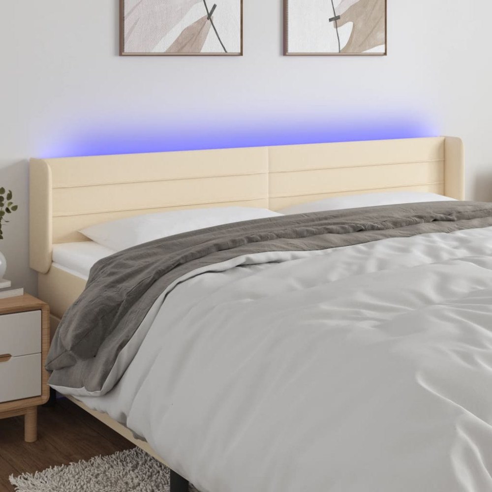 vidaXL Sänggavel LED gräddvit 183x16x78/88 cm tyg