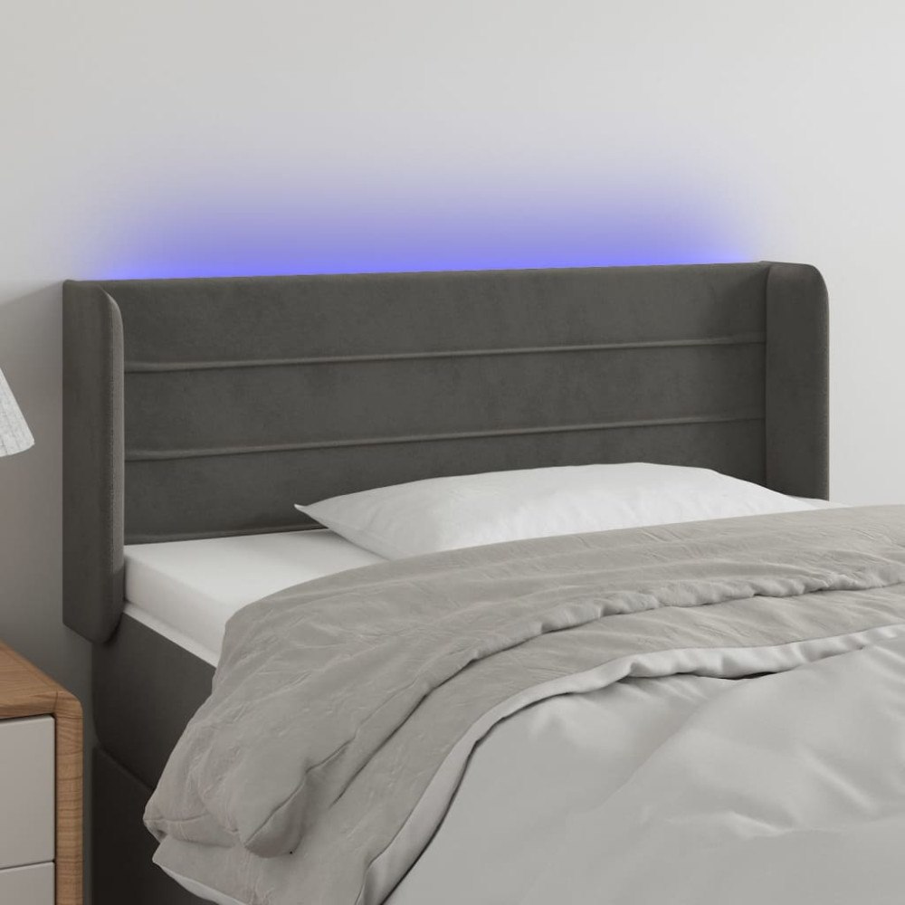 vidaXL Sänggavel LED mörkgrå 83x16x78/88 cm sammet