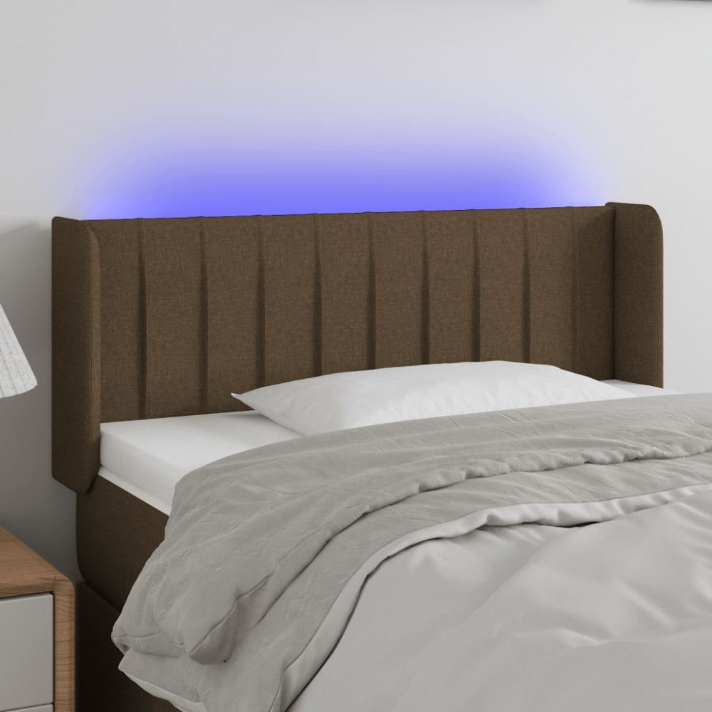 vidaXL Sänggavel LED mörkbrun 83x16x78/88 cm tyg