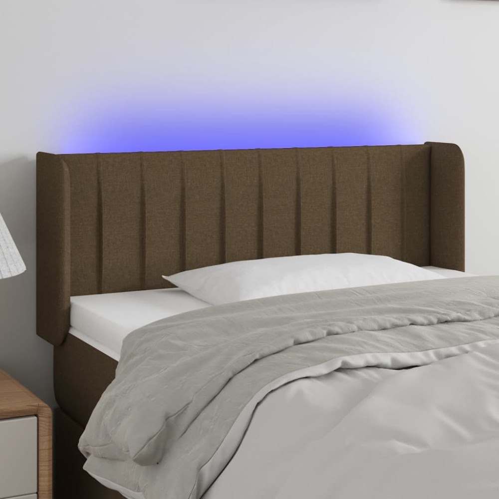 vidaXL Sänggavel LED mörkbrun 103x16x78/88 cm tyg