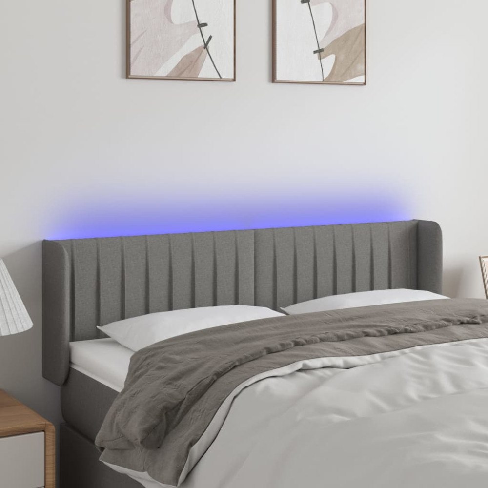 vidaXL Sänggavel LED mörkgrå 147x16x78/88 cm tyg