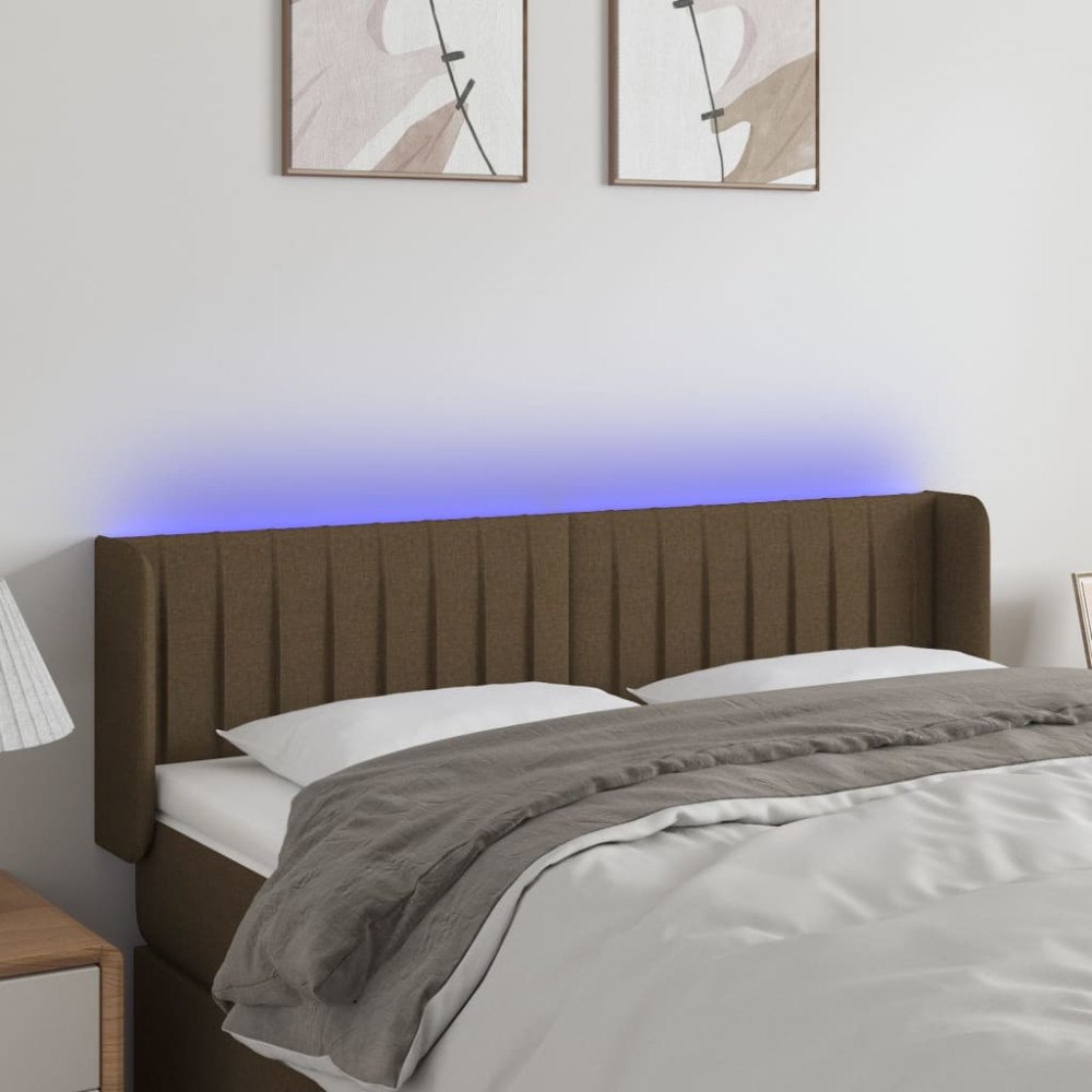 vidaXL Sänggavel LED mörkbrun 147x16x78/88 cm tyg