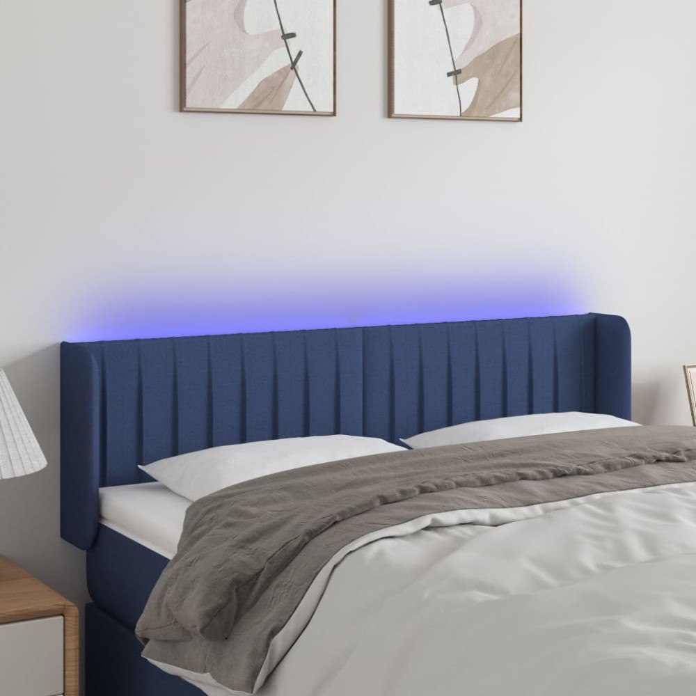 vidaXL Sänggavel LED blå 147x16x78/88 cm tyg