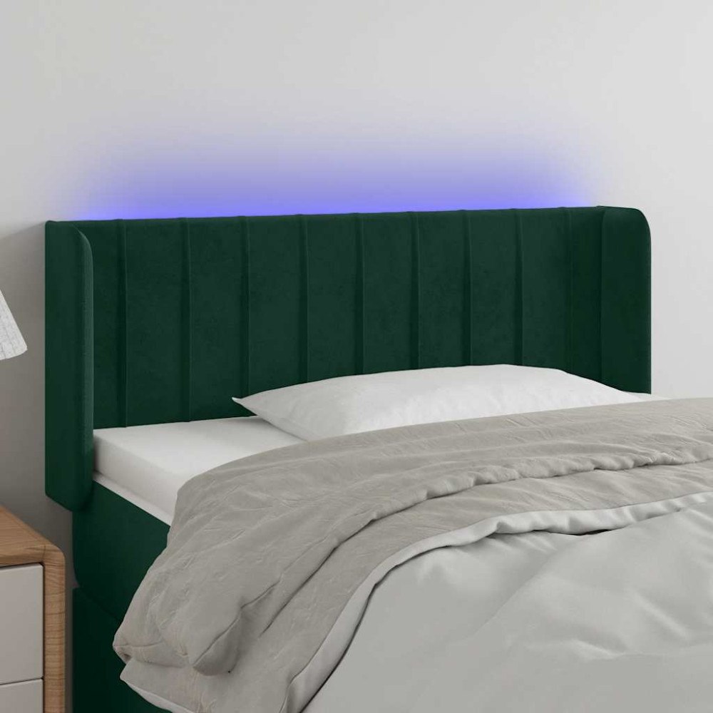 vidaXL Sänggavel LED mörkgrön 83x16x78/88 cm sammet