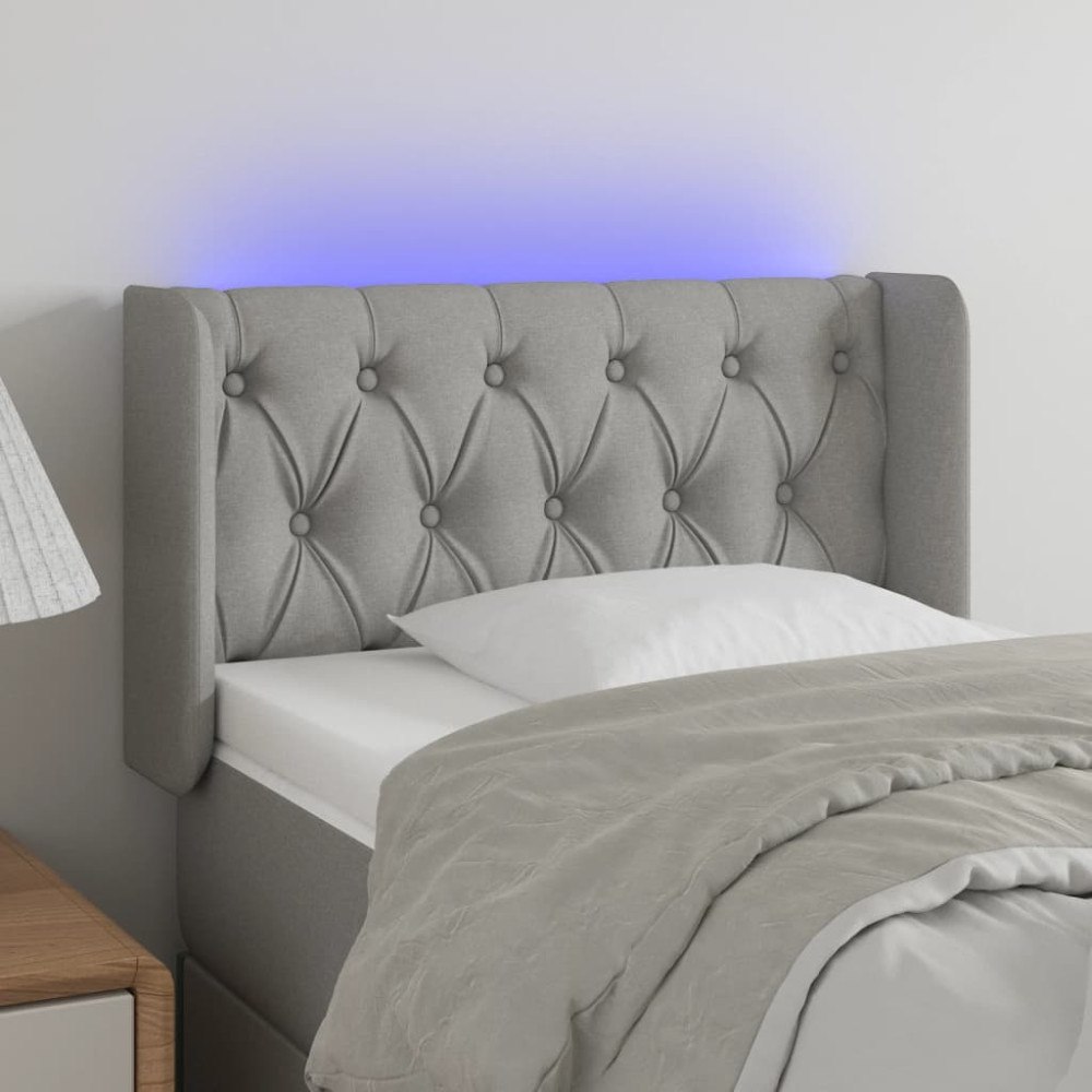 vidaXL Sänggavel LED ljusgrå 83x16x78/88 cm tyg