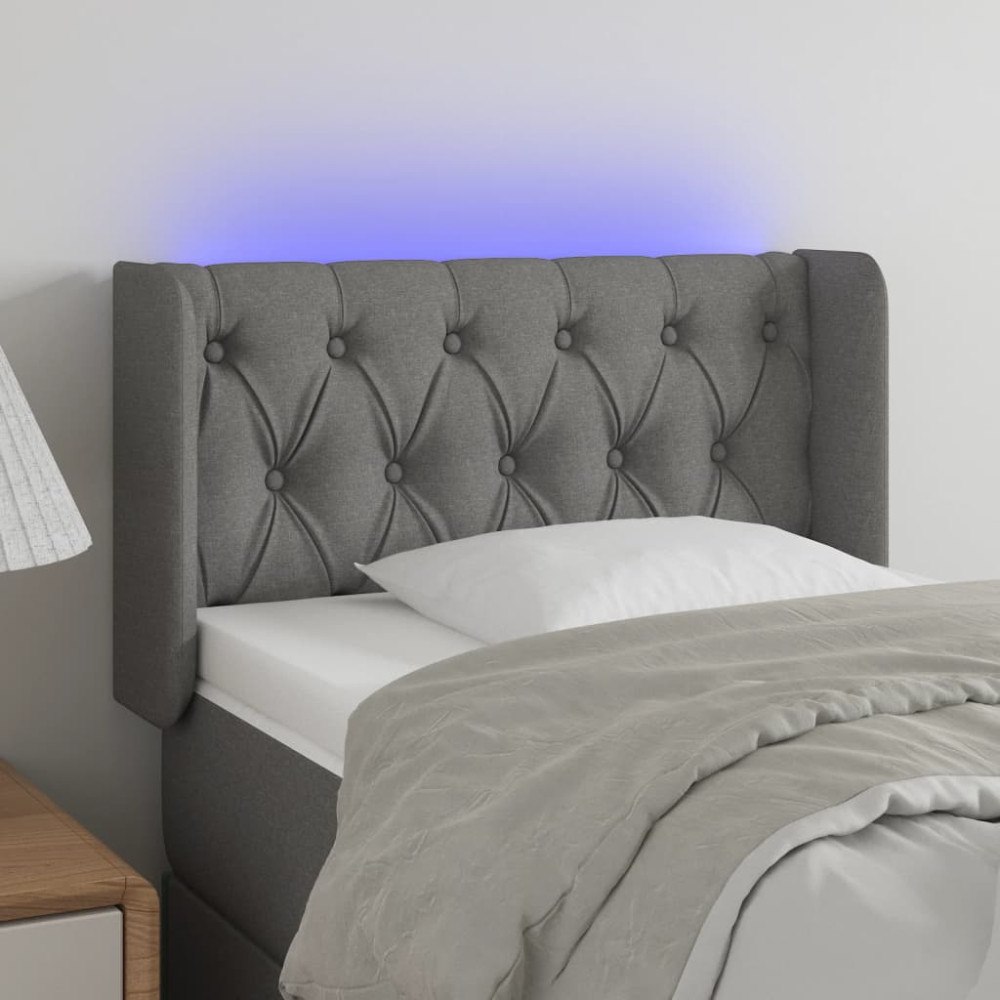vidaXL Sänggavel LED mörkgrå 83x16x78/88 cm tyg