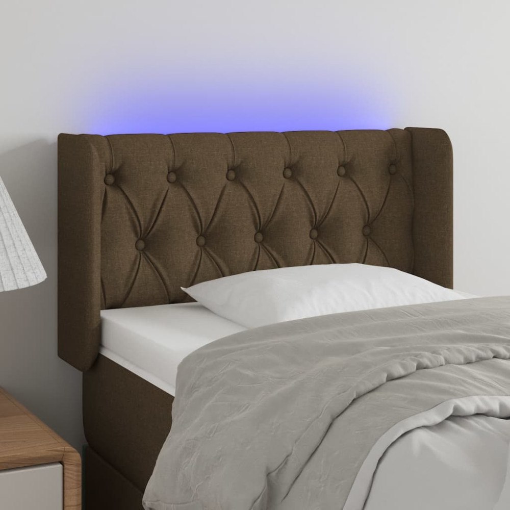 vidaXL Sänggavel LED mörkbrun 83x16x78/88 cm tyg