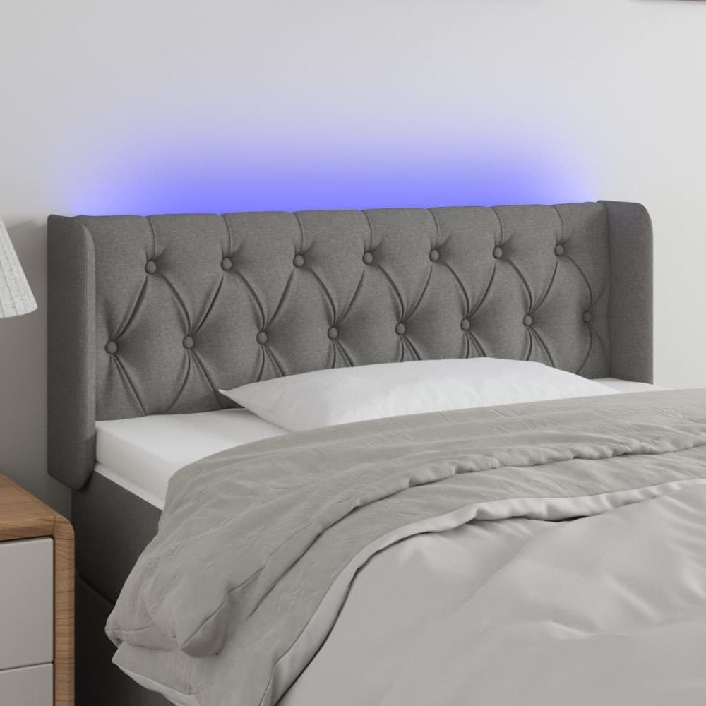 vidaXL Sänggavel LED mörkgrå 103x16x78/88 cm tyg