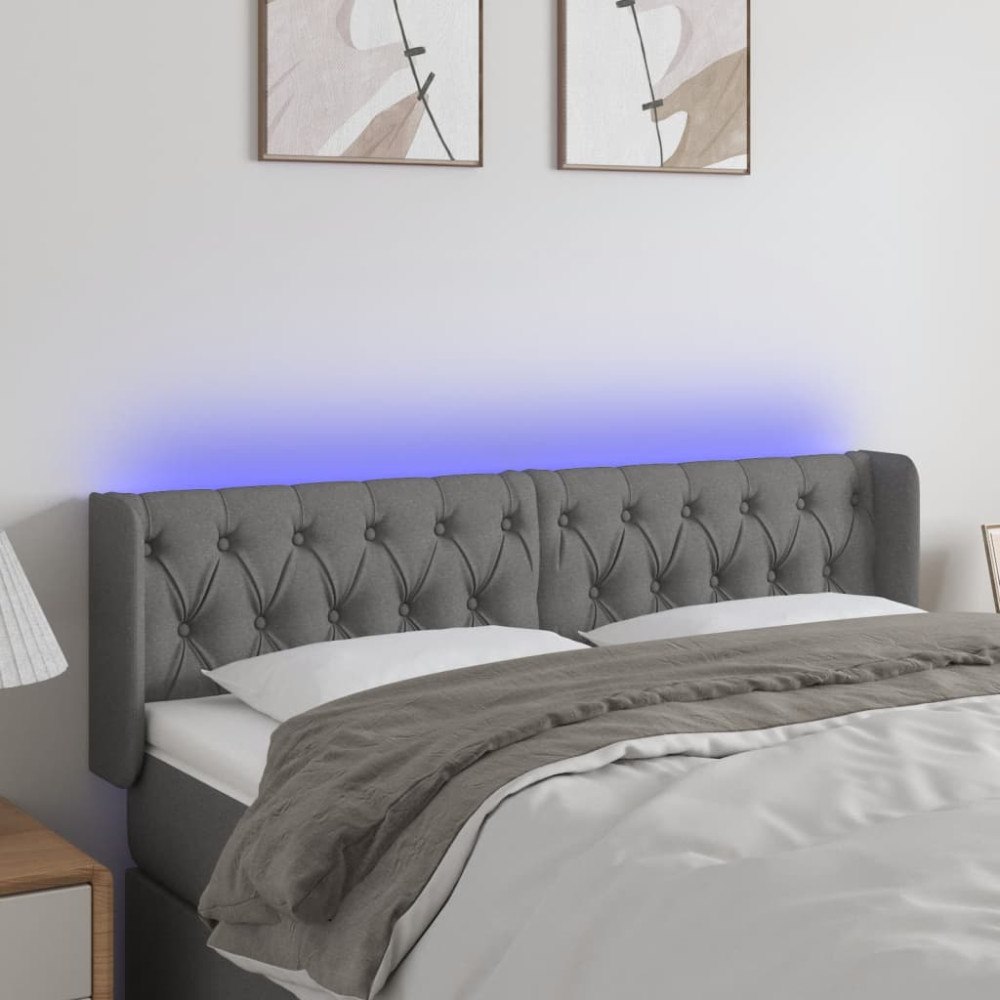 vidaXL Sänggavel LED mörkgrå 147x16x78/88 cm tyg