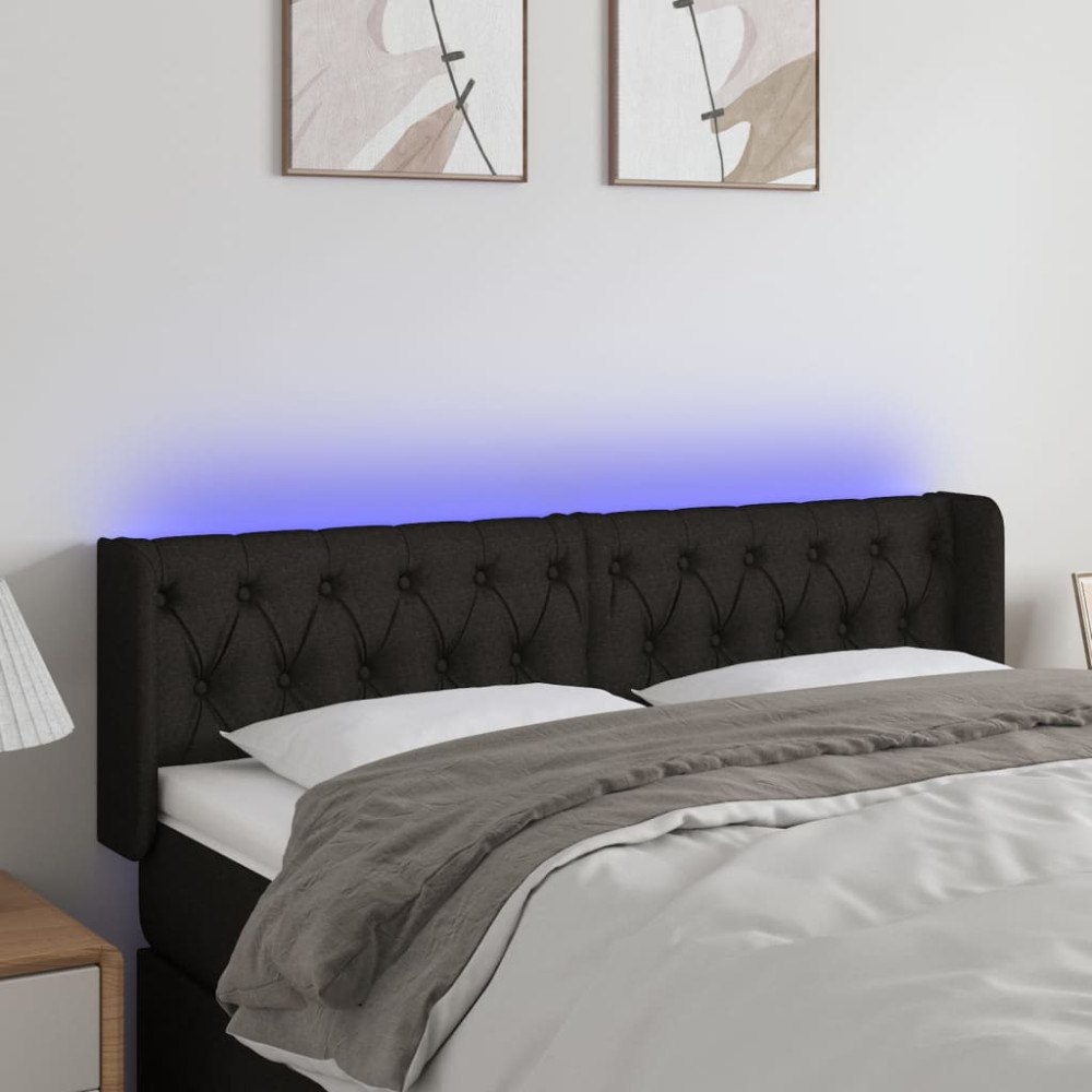 vidaXL Sänggavel LED svart 147x16x78/88 cm tyg