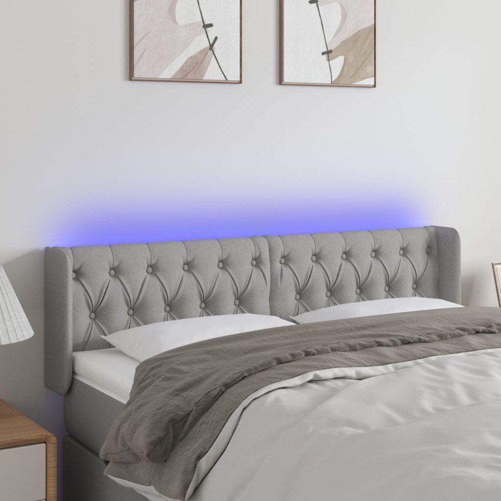 vidaXL Sänggavel LED ljusgrå 163x16x78/88 cm tyg