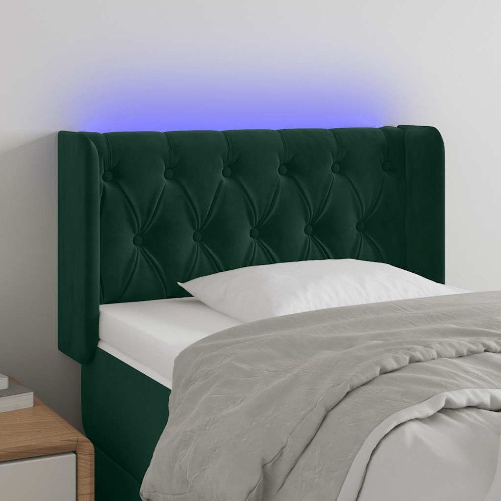 vidaXL Sänggavel LED mörkgrön 83x16x78/88 cm sammet