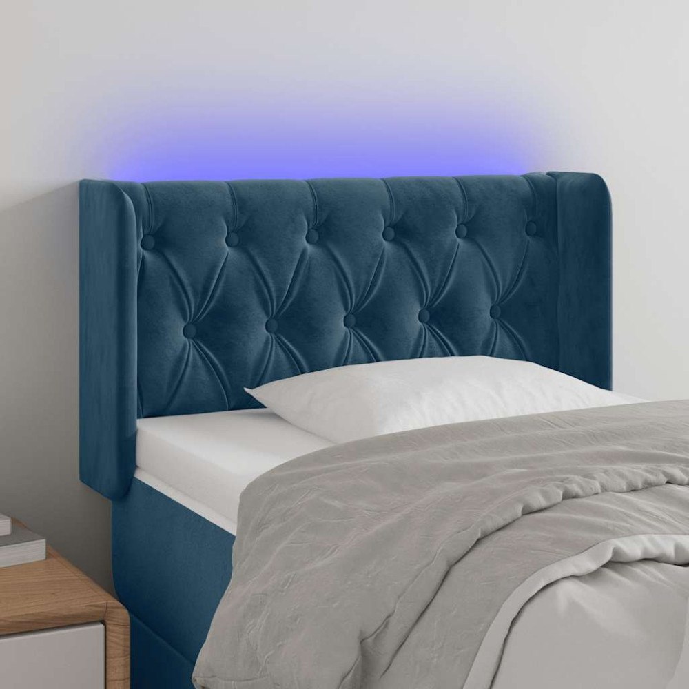 vidaXL Sänggavel LED mörkblå 83x16x78/88 cm sammet