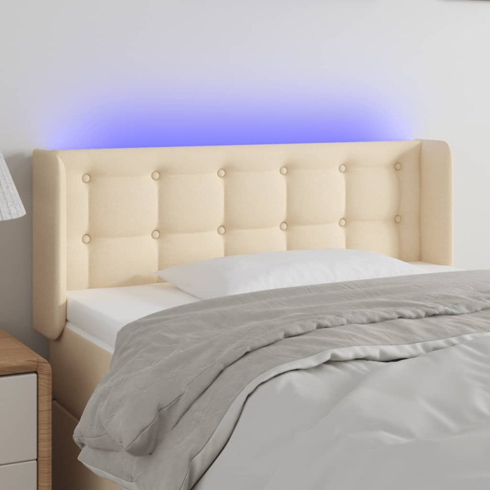 vidaXL Sänggavel LED gräddvit 103x16x78/88 cm tyg