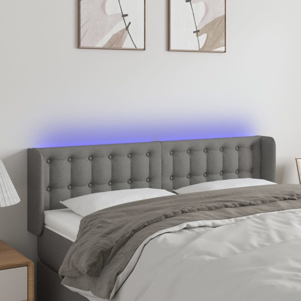 vidaXL Sänggavel LED mörkgrå 147x16x78/88 cm tyg