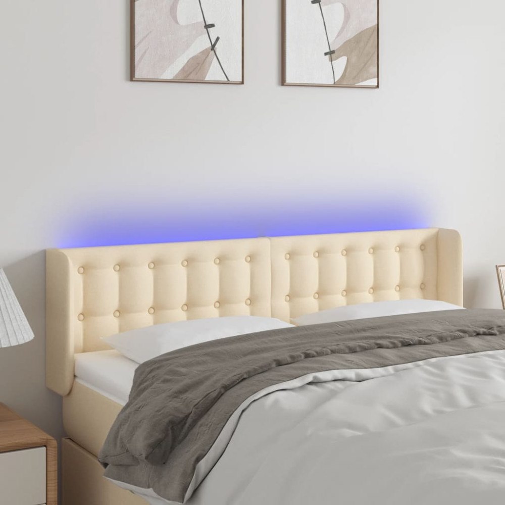 vidaXL Sänggavel LED gräddvit 147x16x78/88 cm tyg