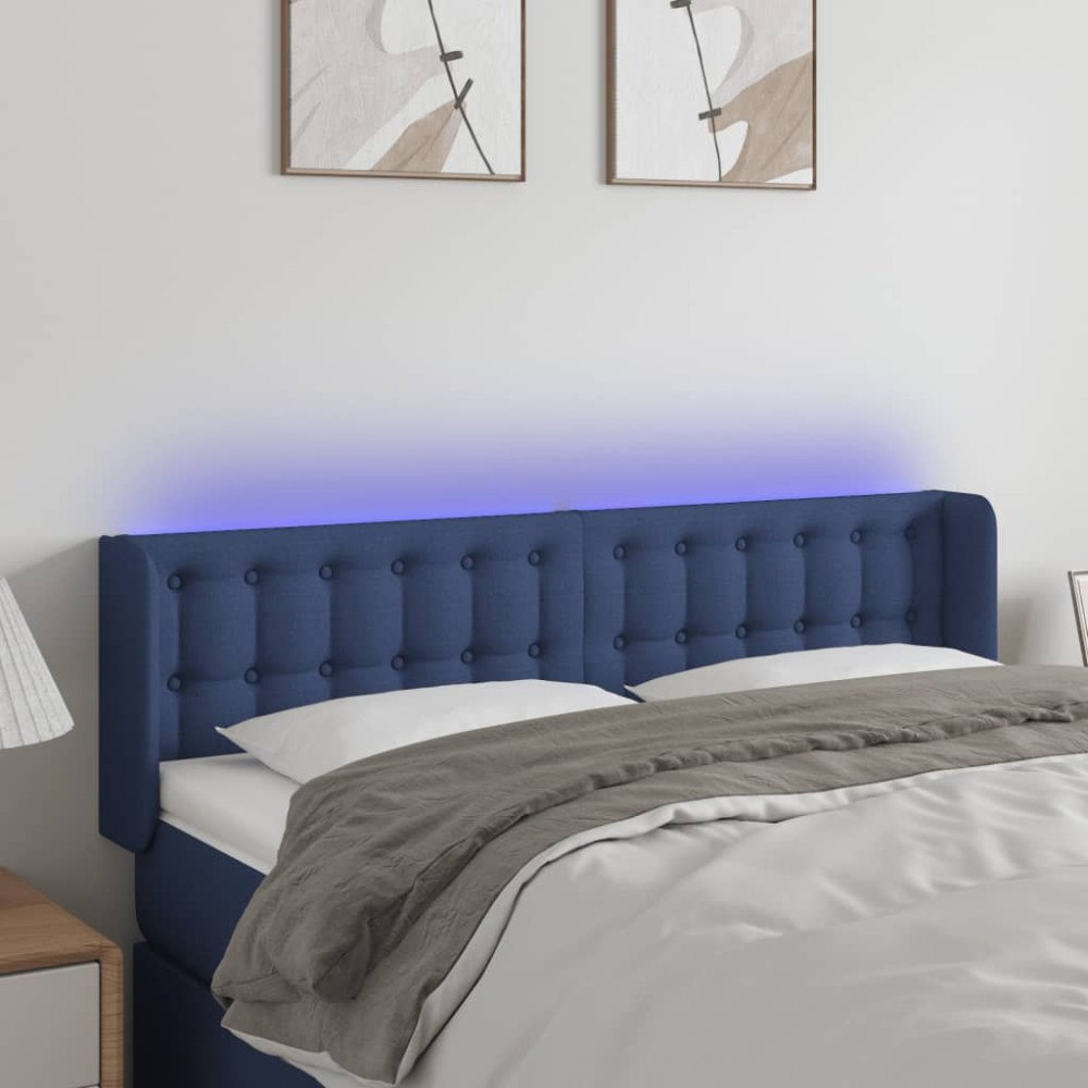 vidaXL Sänggavel LED blå 147x16x78/88 cm tyg