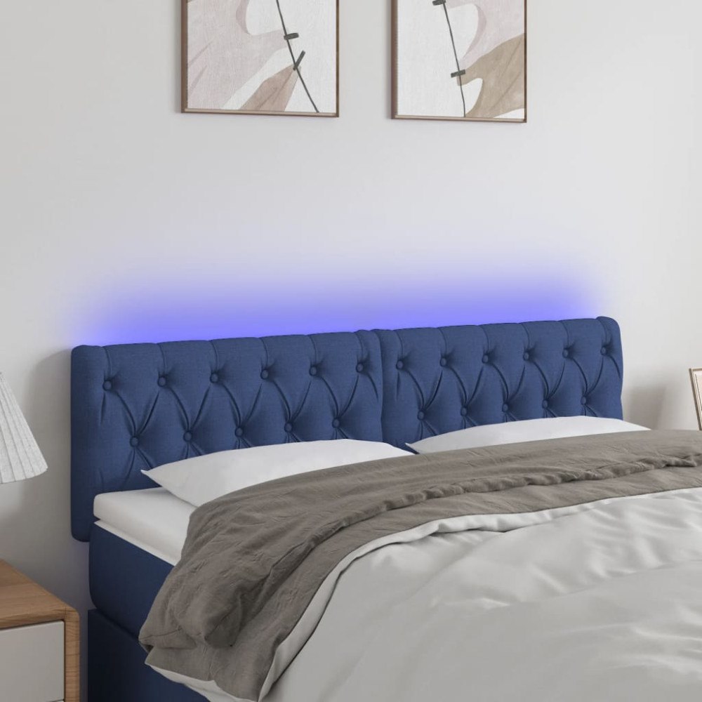 vidaXL Sänggavel LED blå 144x7x78/88 cm tyg