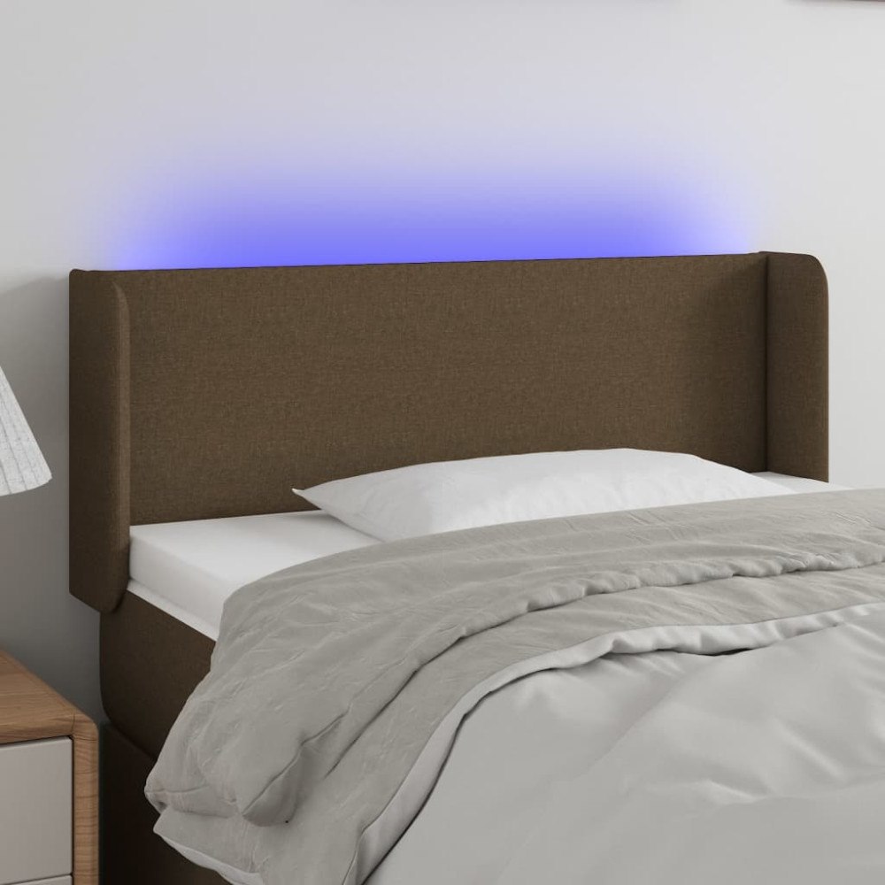 vidaXL Sänggavel LED mörkbrun 93x16x78/88 cm tyg