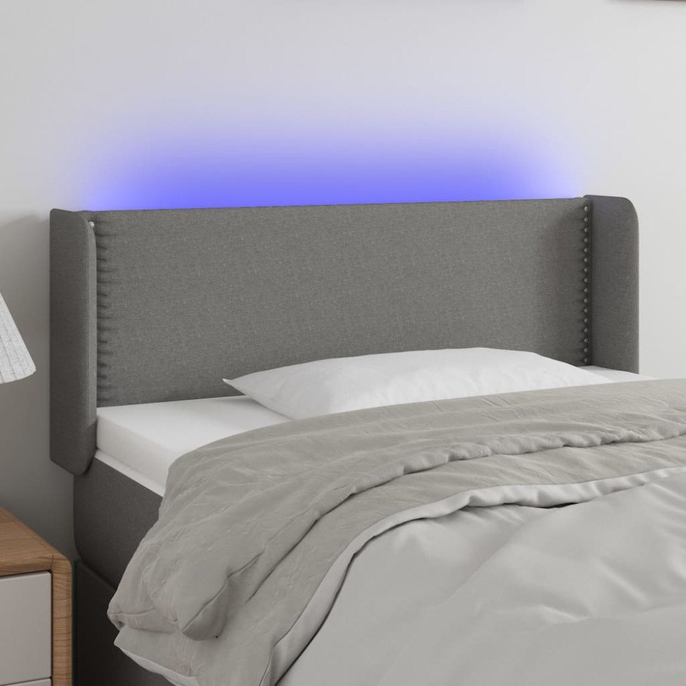 vidaXL Sänggavel LED mörkgrå 93x16x78/88 cm tyg