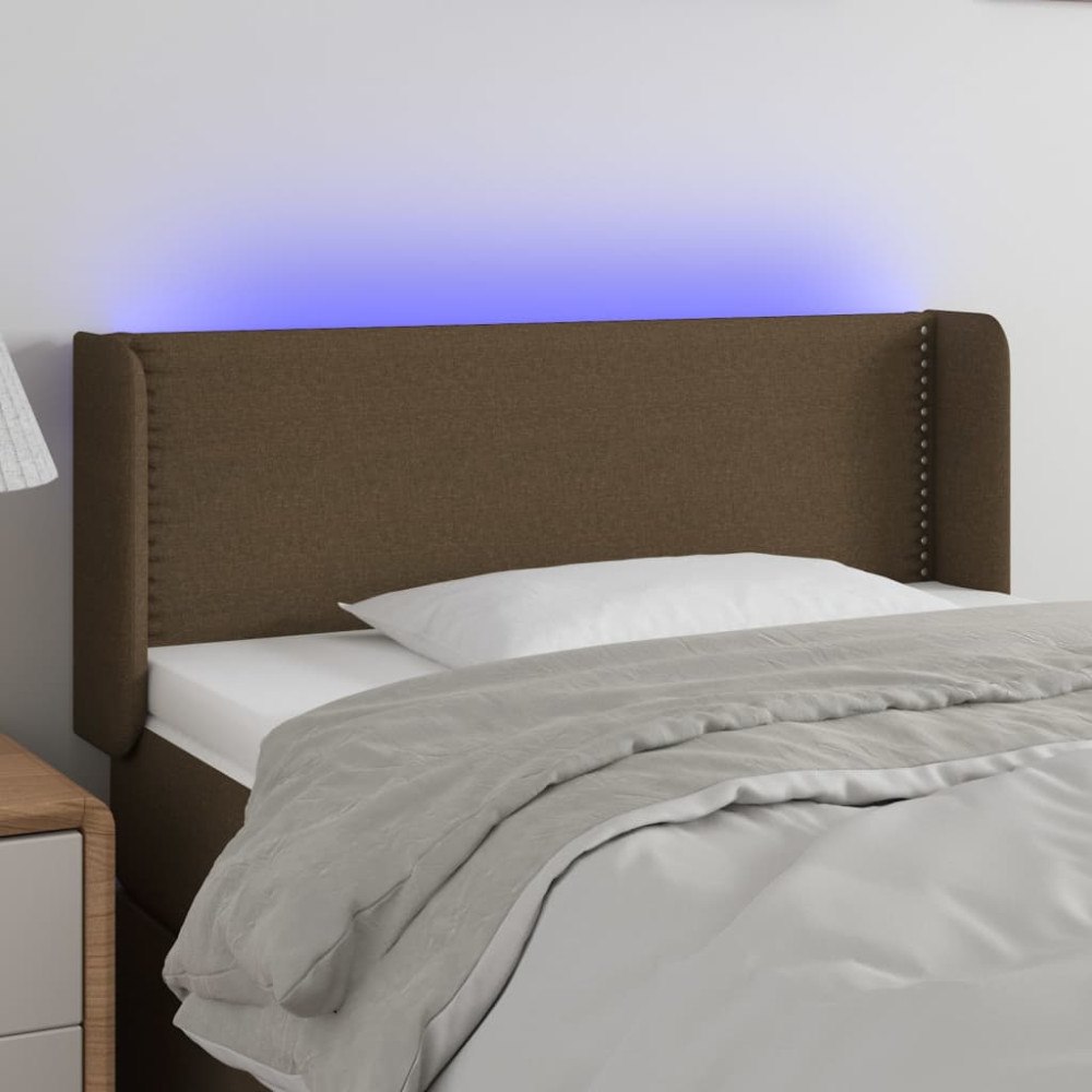 vidaXL Sänggavel LED mörkbrun 93x16x78/88 cm tyg