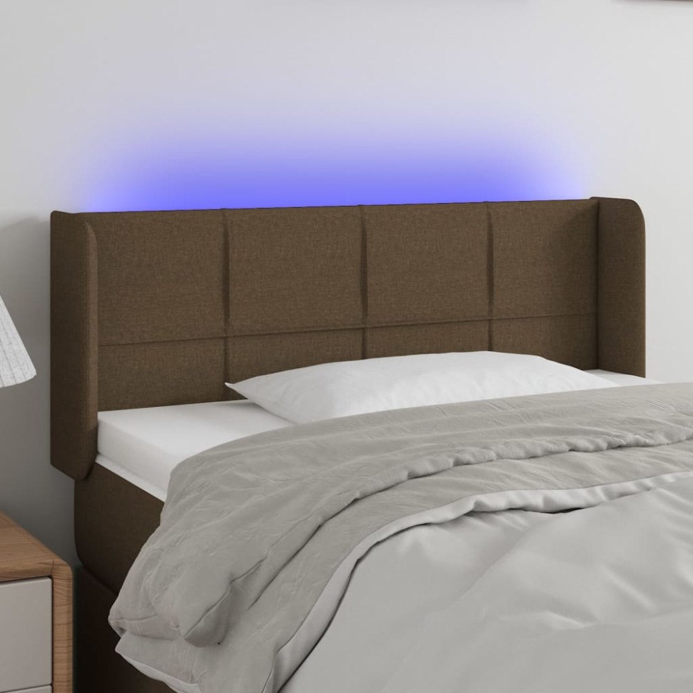 vidaXL Sänggavel LED mörkbrun 103x16x78/88 cm tyg