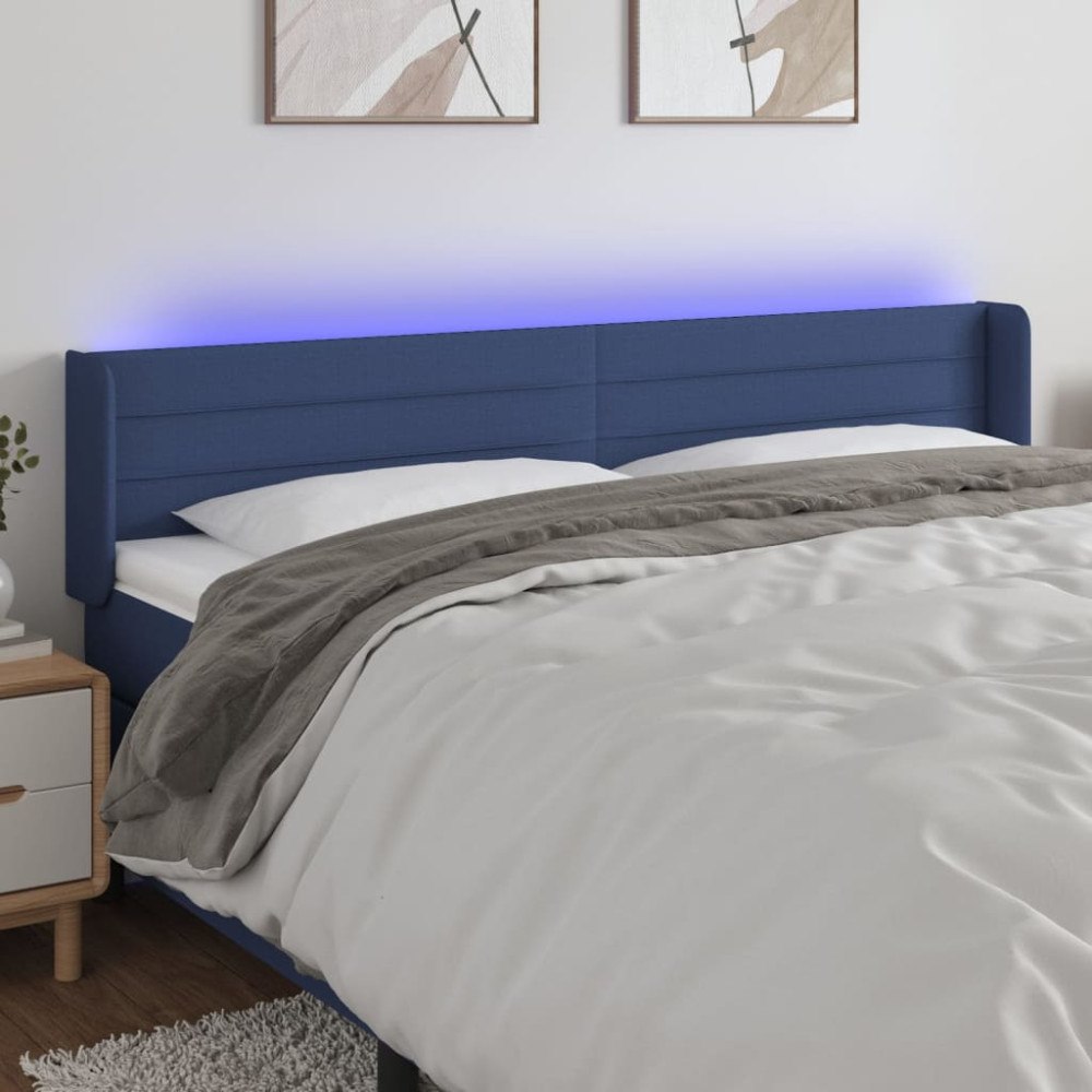 vidaXL Sänggavel LED blå 163x16x78/88 cm tyg