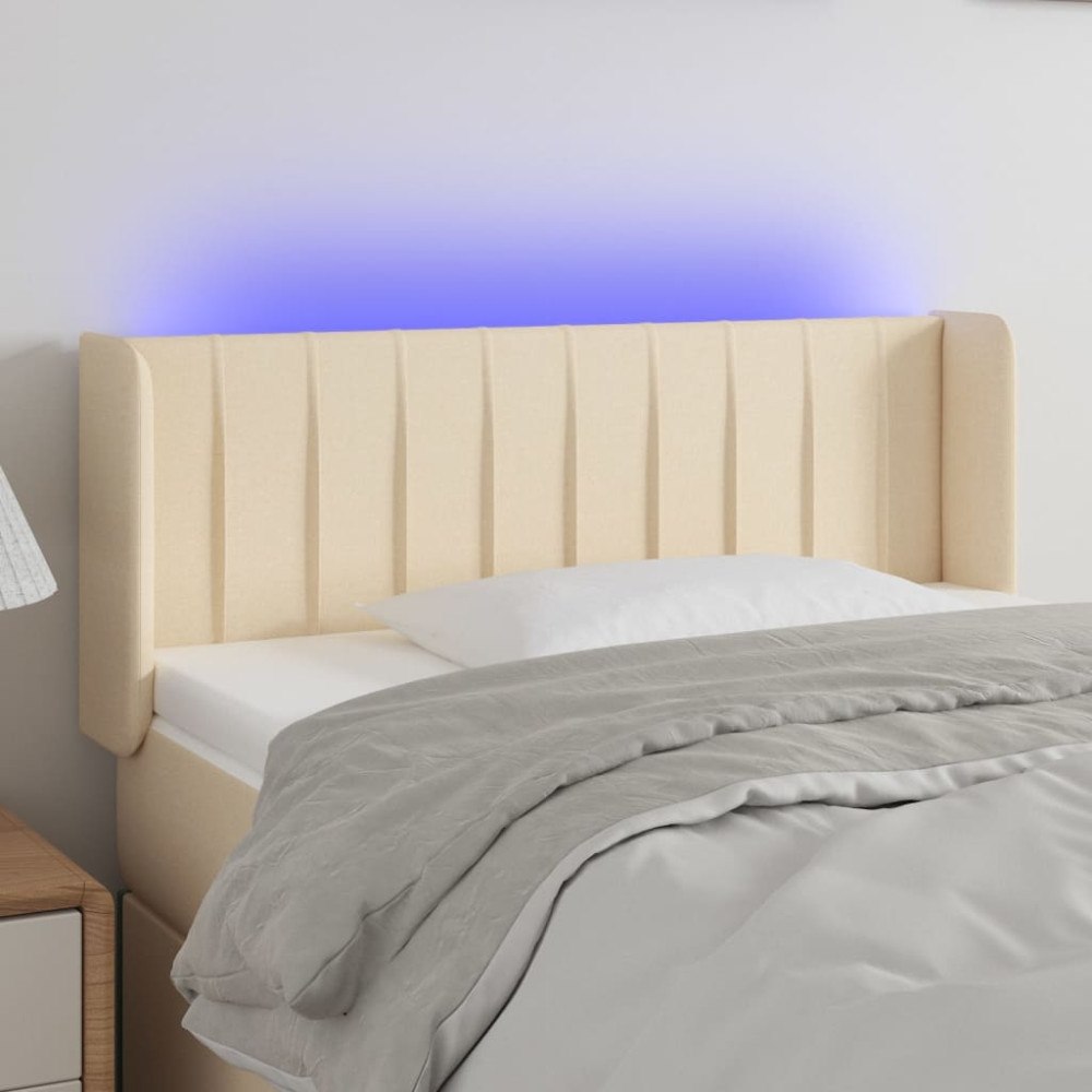 vidaXL Sänggavel LED gräddvit 93x16x78/88 cm tyg