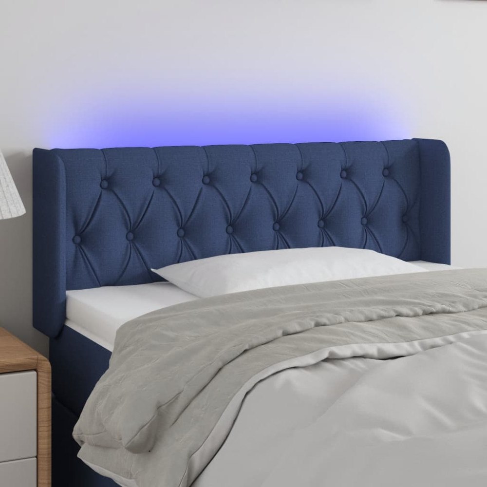 vidaXL Sänggavel LED blå 93x16x78/88 cm tyg