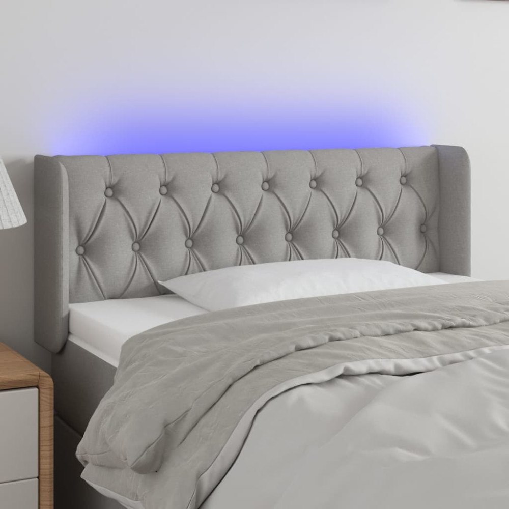 vidaXL Sänggavel LED ljusgrå 103x16x78/88 cm tyg