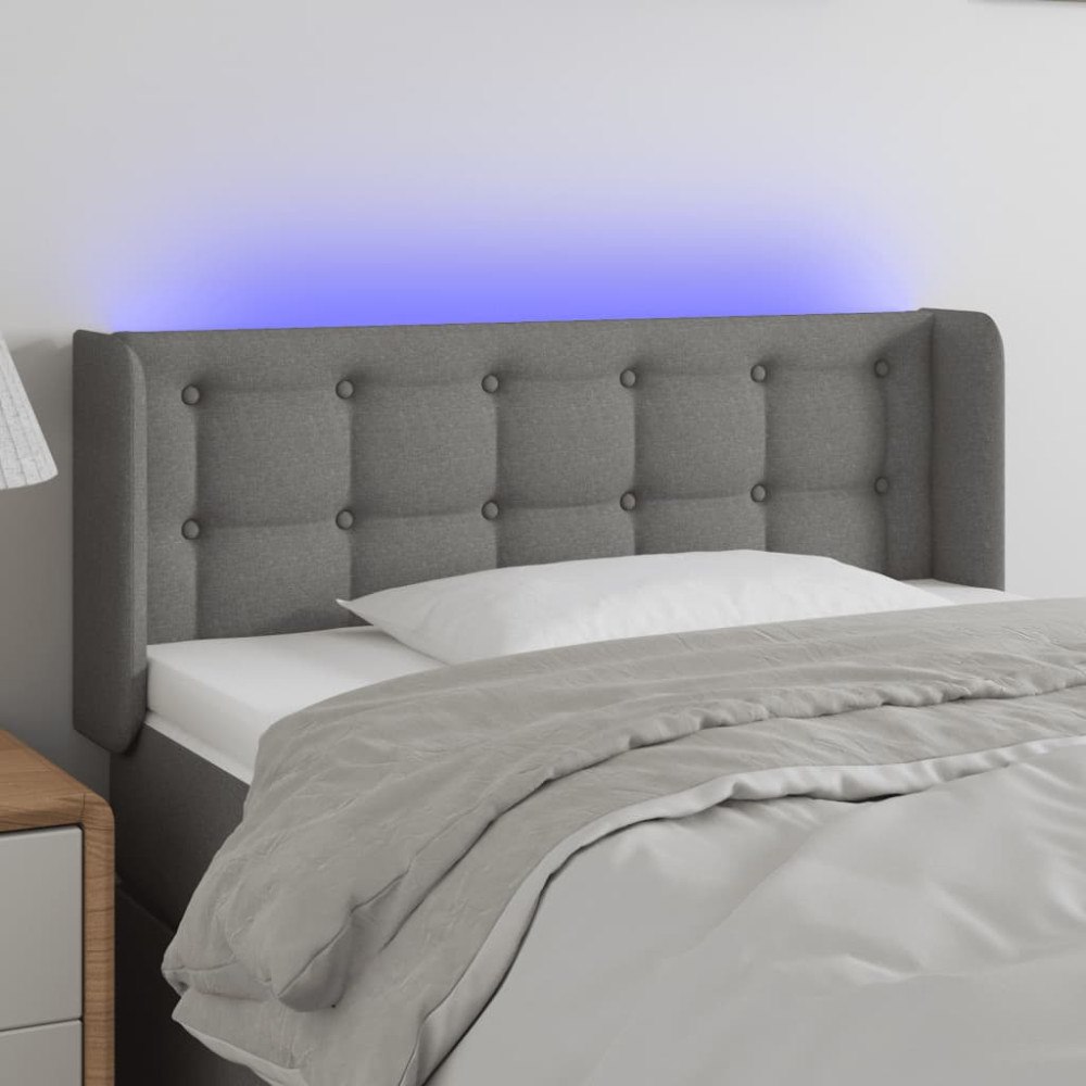 vidaXL Sänggavel LED mörkgrå 93x16x78/88 cm tyg
