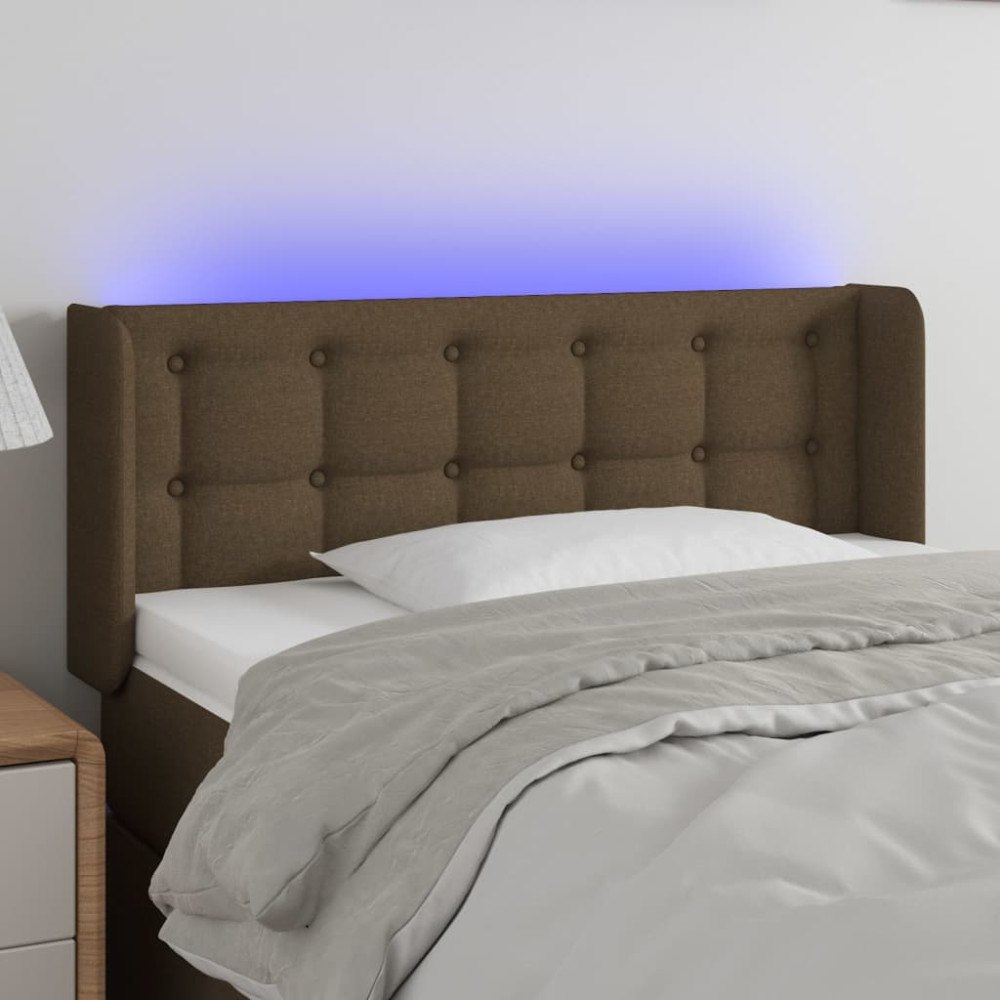 vidaXL Sänggavel LED mörkbrun 93x16x78/88 cm tyg