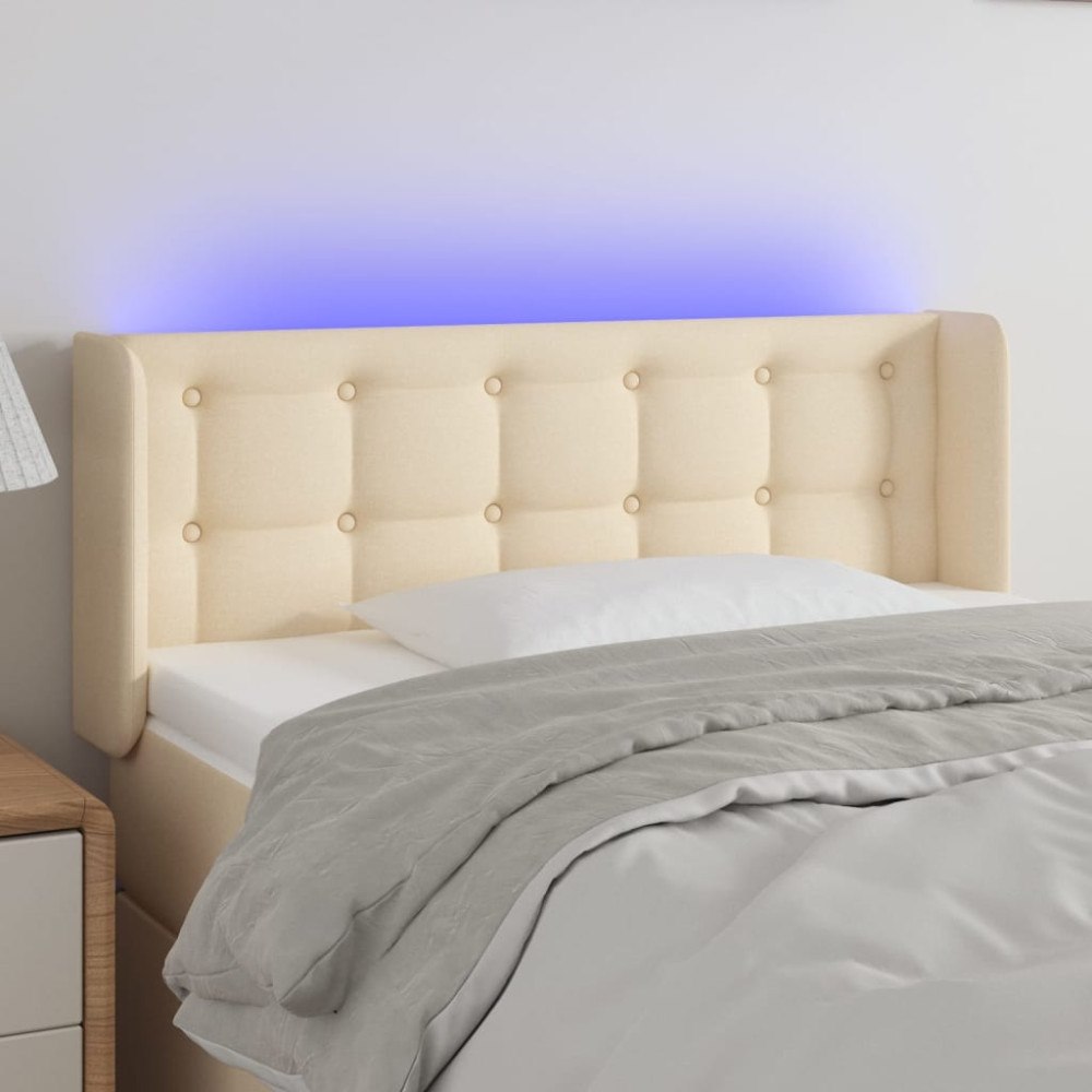 vidaXL Sänggavel LED gräddvit 93x16x78/88 cm tyg