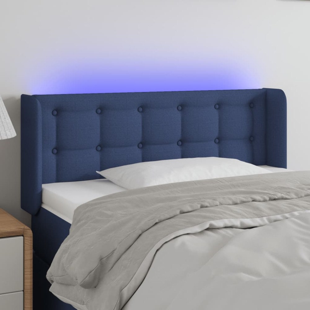 vidaXL Sänggavel LED blå 93x16x78/88 cm tyg