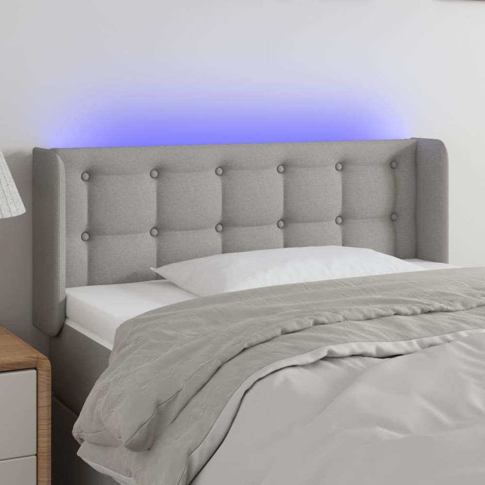 vidaXL Sänggavel LED ljusgrå 103x16x78/88 cm tyg