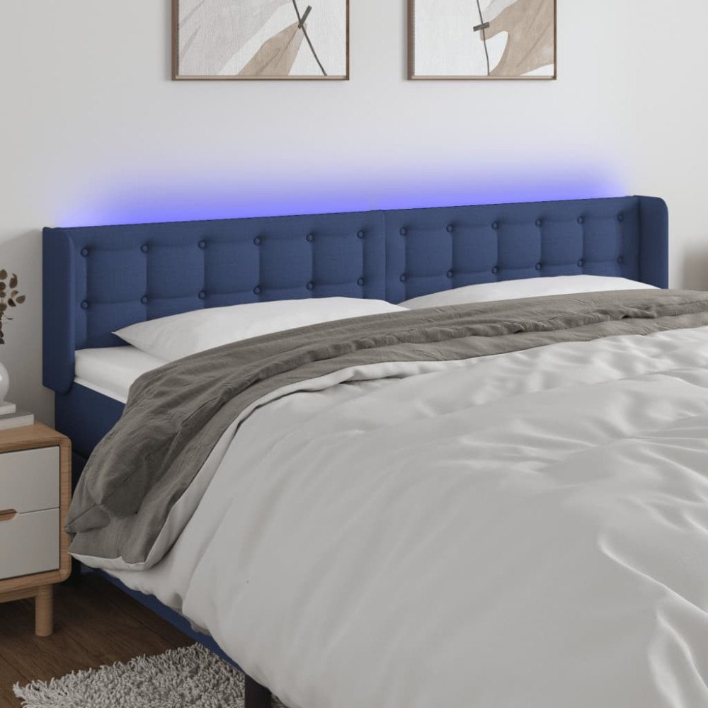 vidaXL Sänggavel LED blå 163x16x78/88 cm tyg