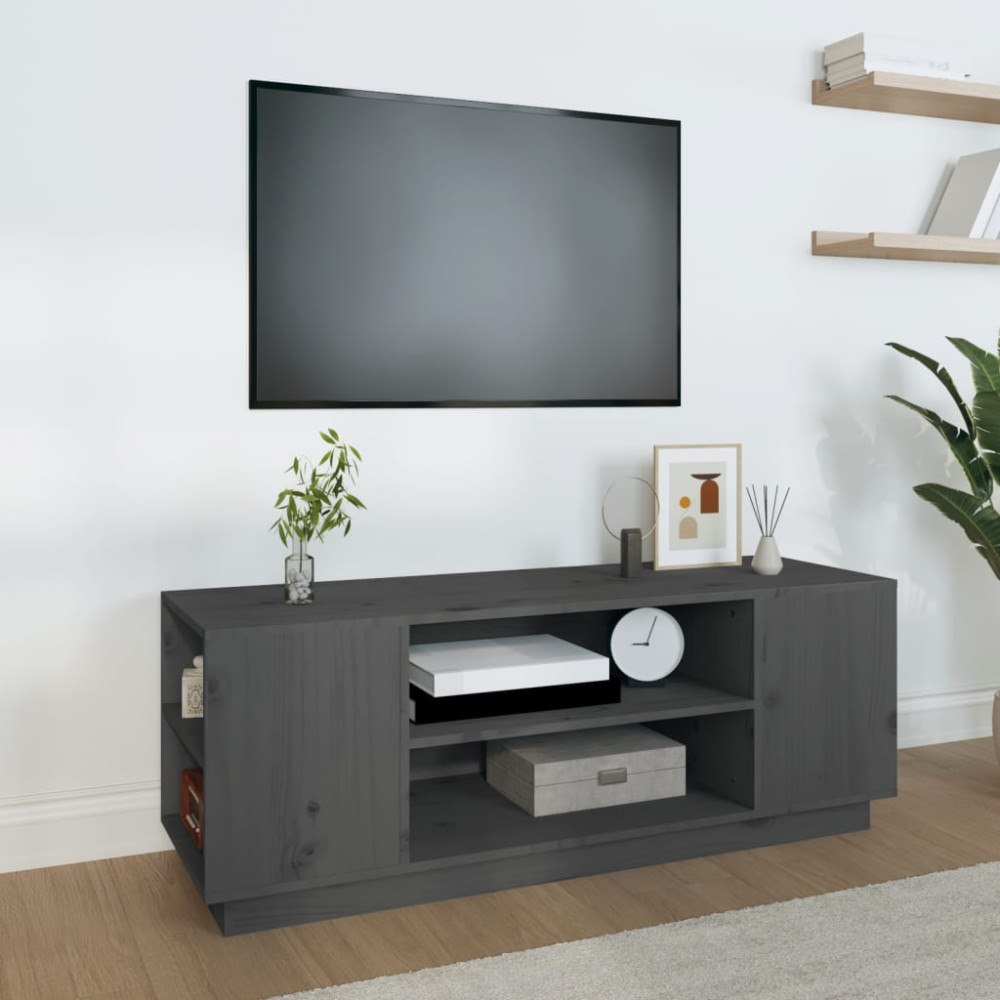 vidaXL Tv-bänk grå 110x35x40,5 cm massiv furu