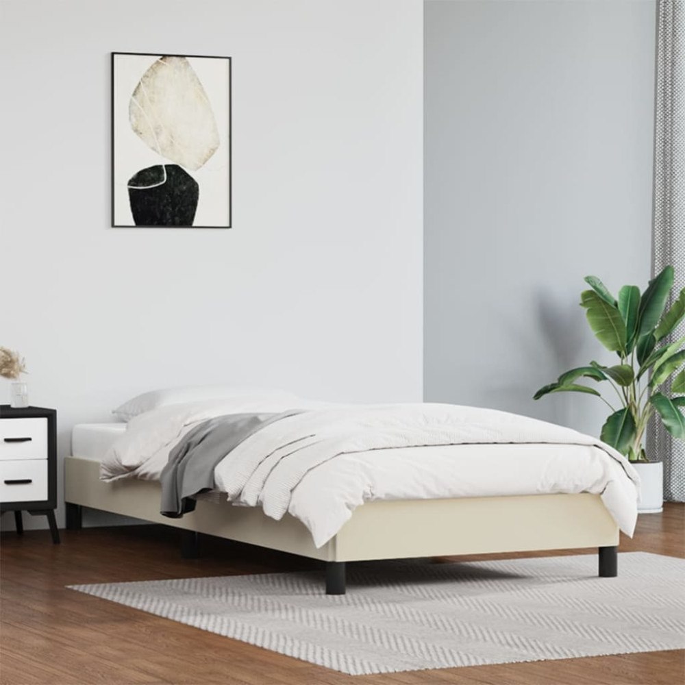 vidaXL Sängram gräddvit 90x200 cm konstläder