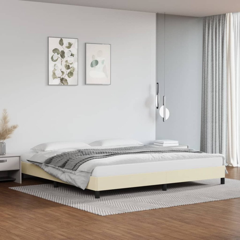 vidaXL Sängram gräddvit 200x200 cm konstläder