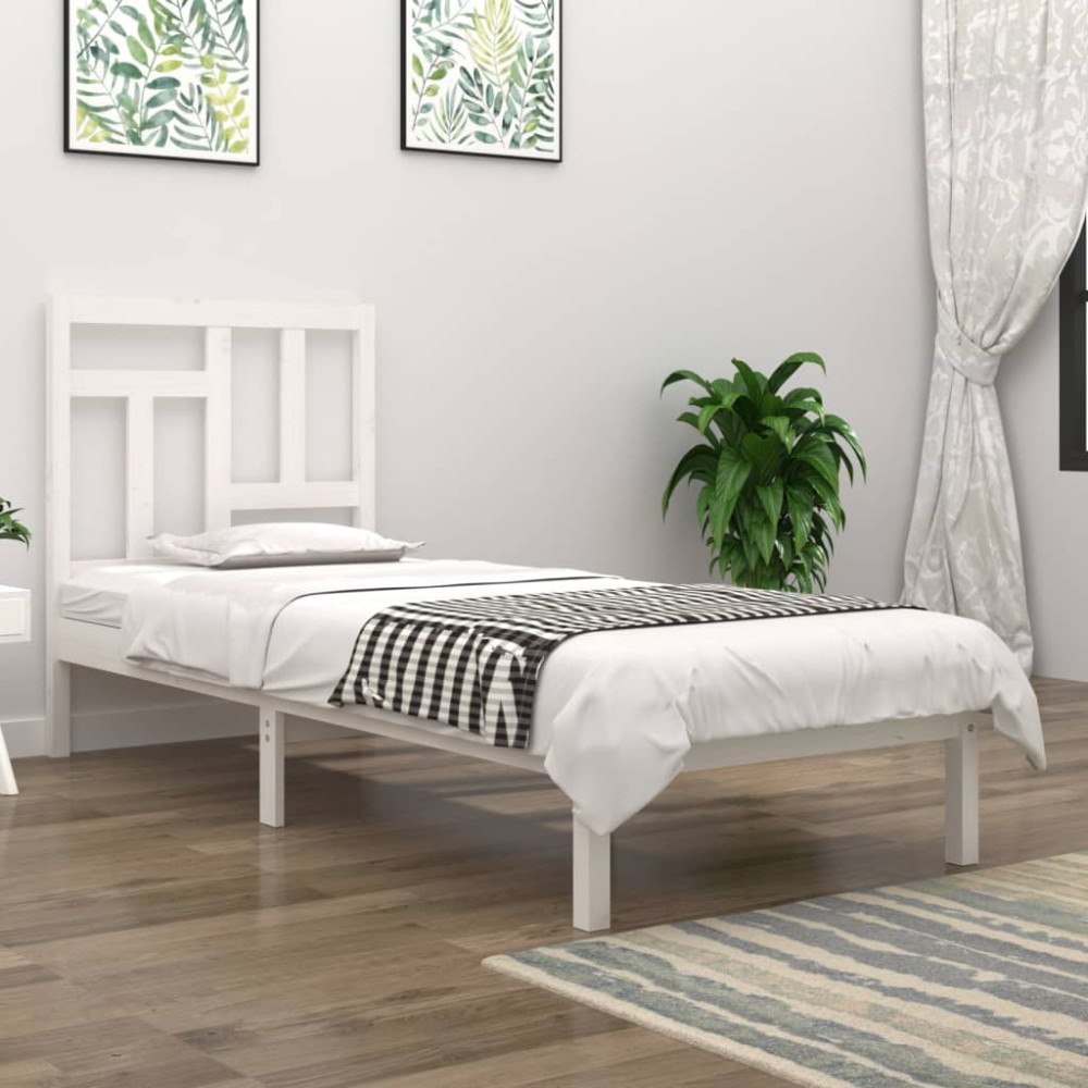 vidaXL Sängram utan madrass vit 90x200 cm massiv furu