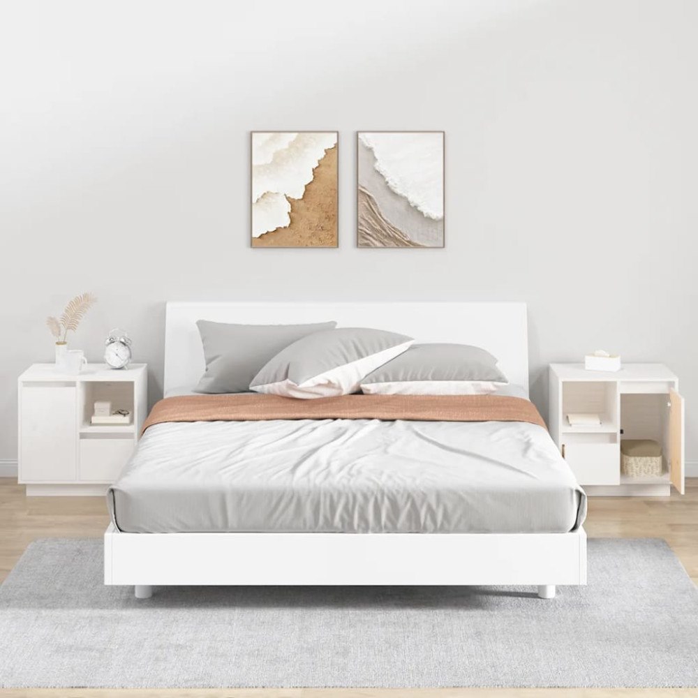 vidaXL Sängbord 2 st vit 50x34x50 cm massivt furuträ