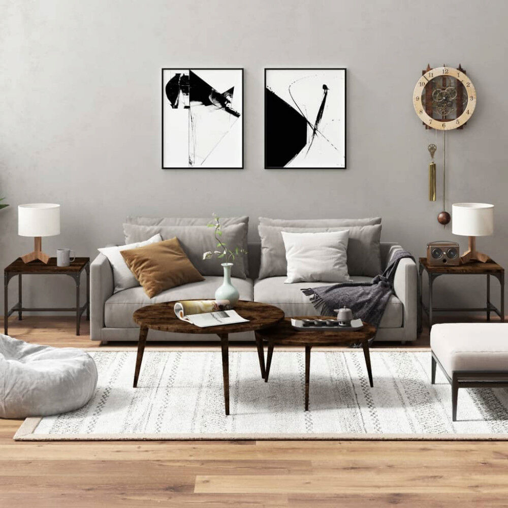 vidaXL Sidobord 2 st rökfärgad ek 40x40x35 cm konstruerat trä