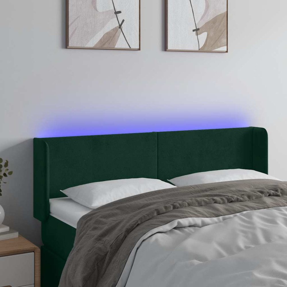 vidaXL Sänggavel LED mörkgrön 147x16x78/88 cm sammet