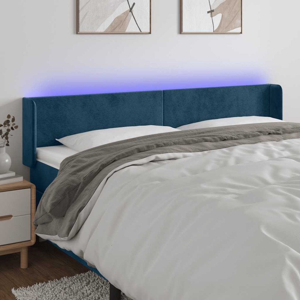 vidaXL Sänggavel LED mörkblå 183x16x78/88 cm sammet
