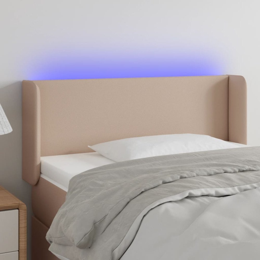 vidaXL Sänggavel LED cappuccino 103x16x78/88 cm konstläder