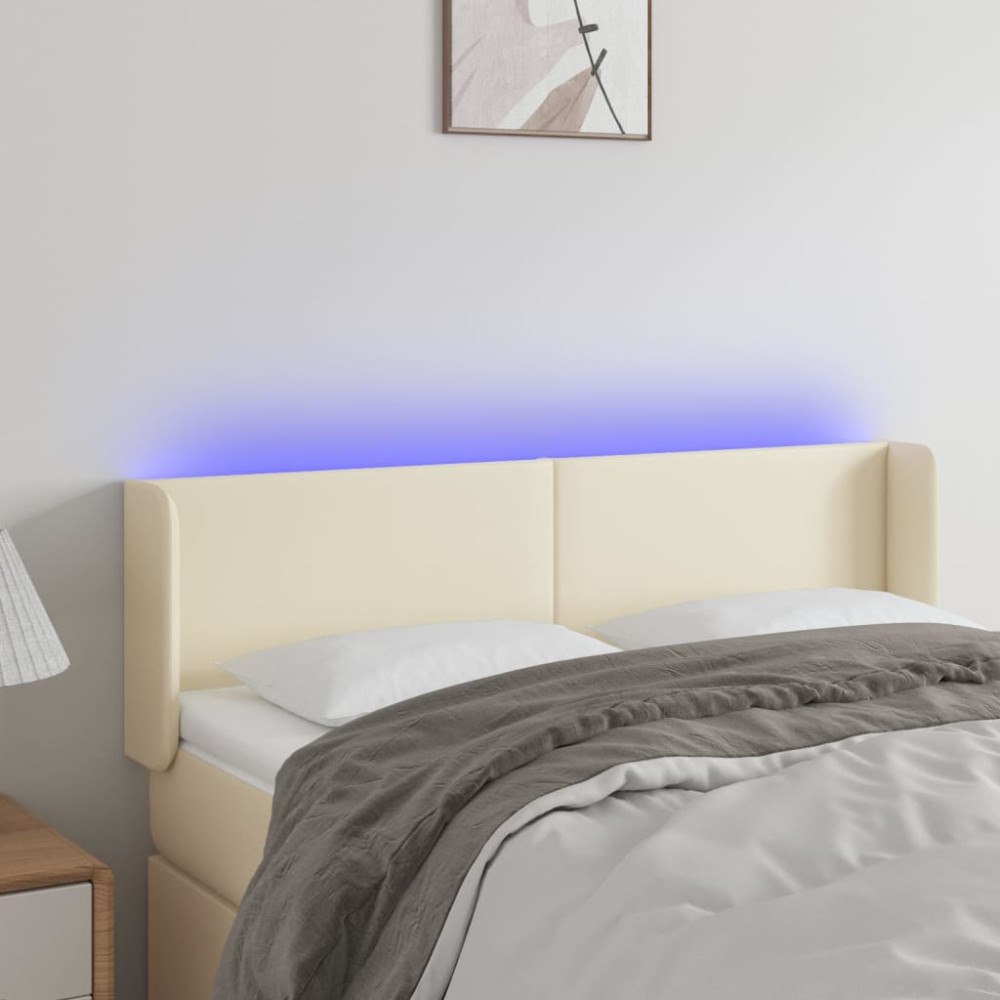 vidaXL Sänggavel LED gräddvit 147x16x78/88 cm konstläder