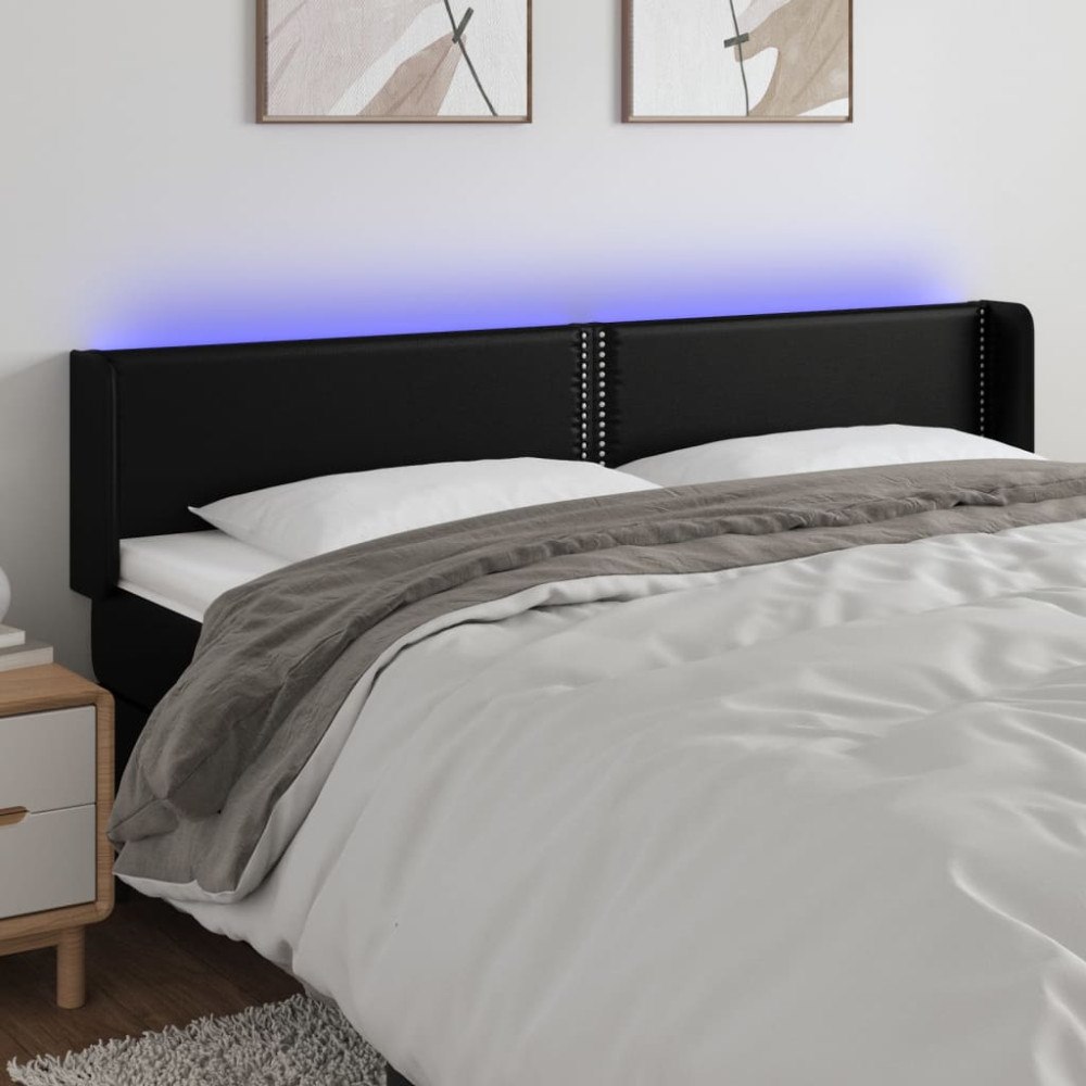 vidaXL Sänggavel LED svart 163x16x78/88 cm konstläder